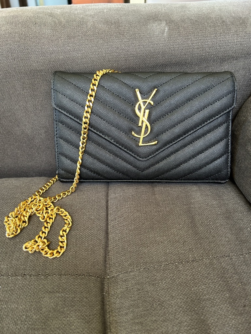 Saint Laurent Black Quilted Crossbody with Gold Chain